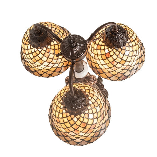 Meyda Tiffany Fishscale 23" 3-Light Mahogany Bronze Table Lamp With Beige Shade Glass