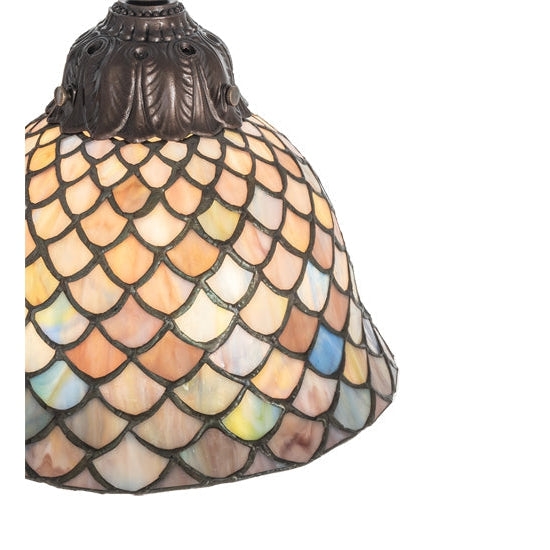 Meyda Tiffany Fishscale 23" 3-Light Mahogany Bronze Table Lamp With Violet Shade Glass