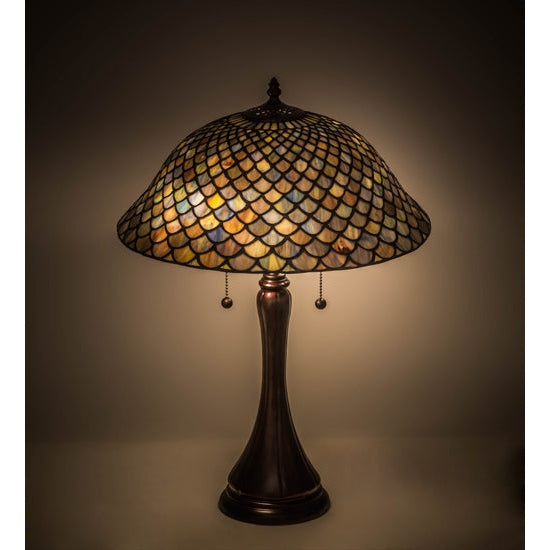 Meyda Tiffany Fishscale 23" Mahogany Bronze Table Lamp With Blue Shade Glass