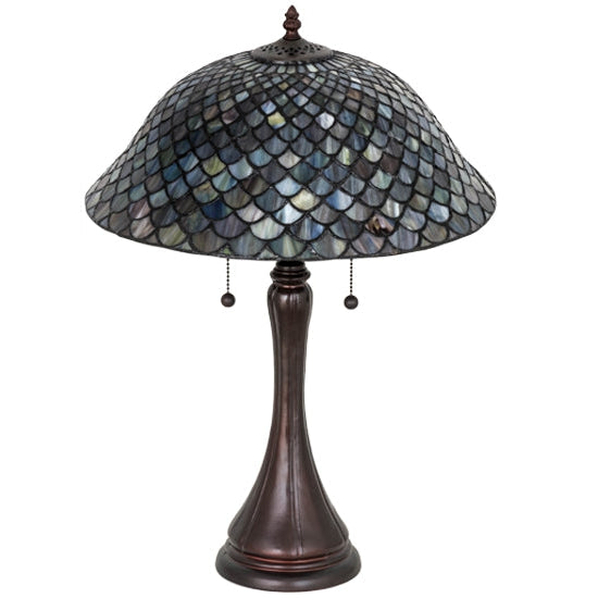 Meyda Tiffany Fishscale 23" Mahogany Bronze Table Lamp With Blue Shade Glass