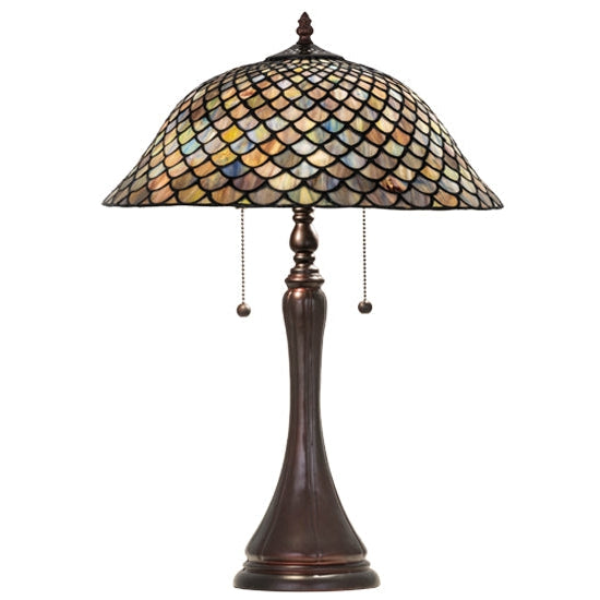 Meyda Tiffany Fishscale 23" Mahogany Bronze Table Lamp With Blue Shade Glass