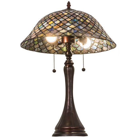 Meyda Tiffany Fishscale 23" Mahogany Bronze Table Lamp With Blue Shade Glass