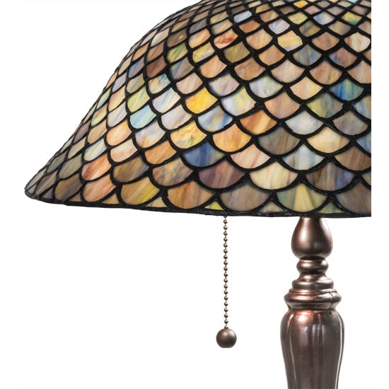 Meyda Tiffany Fishscale 23" Mahogany Bronze Table Lamp With Blue Shade Glass