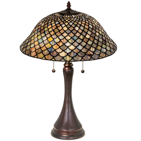 Meyda Tiffany Fishscale 23" Mahogany Bronze Table Lamp With Blue Shade Glass