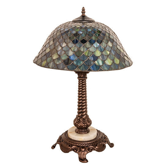 Meyda Tiffany Fishscale 23" Mahogany Bronze Table Lamp With Green & Blue Shade Glass