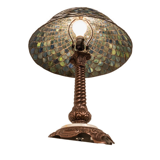 Meyda Tiffany Fishscale 23" Mahogany Bronze Table Lamp With Green & Blue Shade Glass