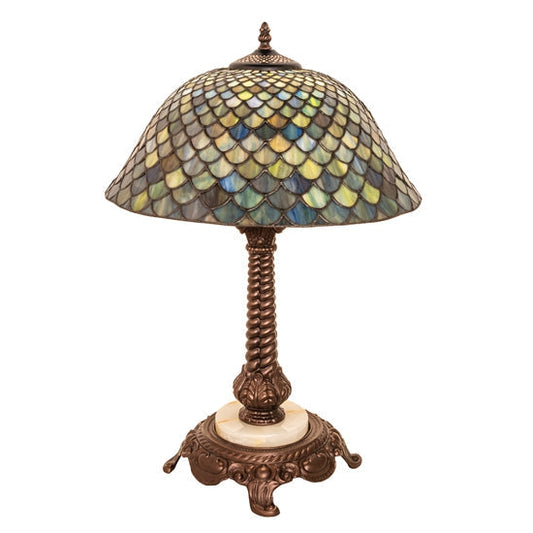 Meyda Tiffany Fishscale 23" Mahogany Bronze Table Lamp With Green & Blue Shade Glass