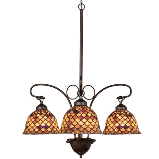 Meyda Tiffany Fishscale 24" 3-Light Antique Chandelier With Brown Shade Glass