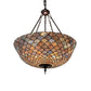 Meyda Tiffany Fishscale 24" Mahogany Bronze Inverted Pendant Light With Blue & Beige Shade Glass