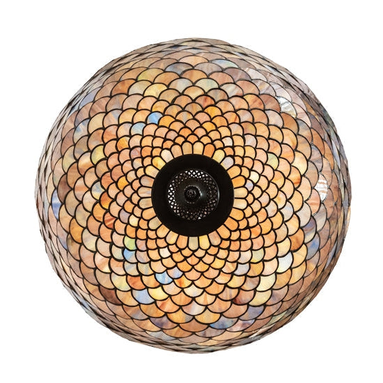 Meyda Tiffany Fishscale 24" Mahogany Bronze Inverted Pendant Light With Blue & Beige Shade Glass