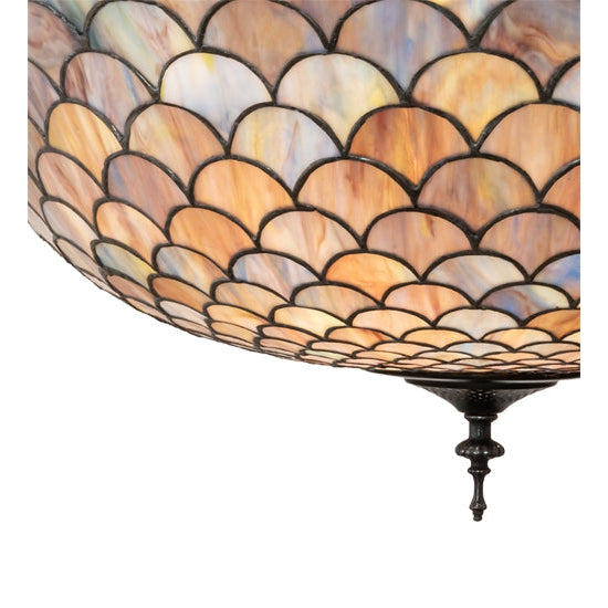 Meyda Tiffany Fishscale 24" Mahogany Bronze Inverted Pendant Light With Blue & Beige Shade Glass