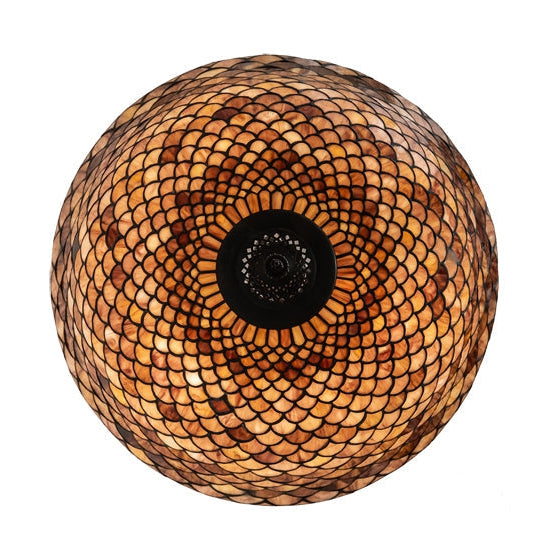 Meyda Tiffany Fishscale 24" Mahogany Bronze Inverted Pendant Light With Coral & Beige Shade Glass