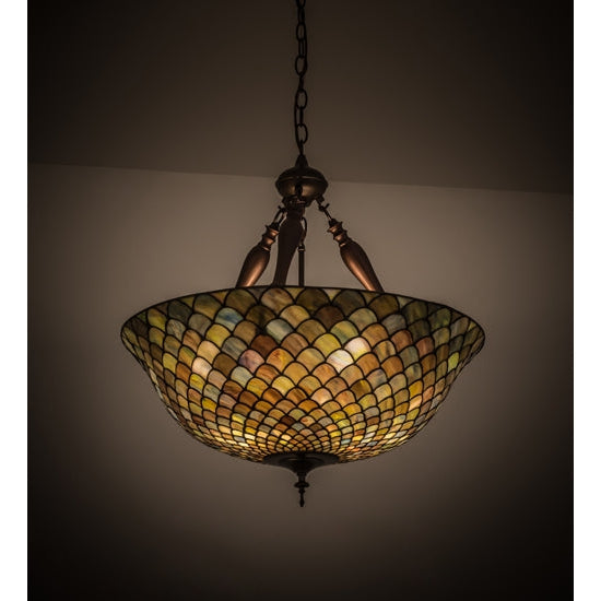 Meyda Tiffany Fishscale 24" Mahogany Bronze Inverted Pendant Light With Multi-Colored Shade Glass