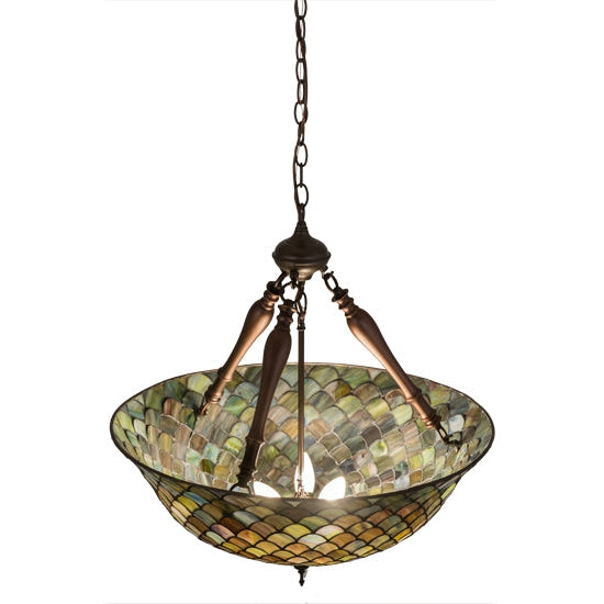 Meyda Tiffany Fishscale 24" Mahogany Bronze Inverted Pendant Light With Multi-Colored Shade Glass