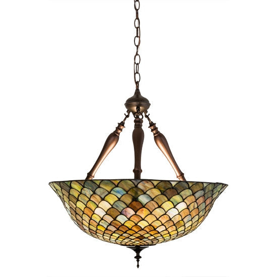 Meyda Tiffany Fishscale 24" Mahogany Bronze Inverted Pendant Light With Multi-Colored Shade Glass