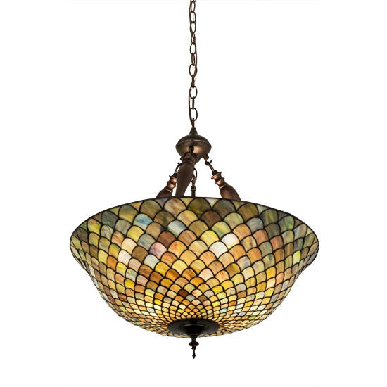 Meyda Tiffany Fishscale 24" Mahogany Bronze Inverted Pendant Light With Multi-Colored Shade Glass