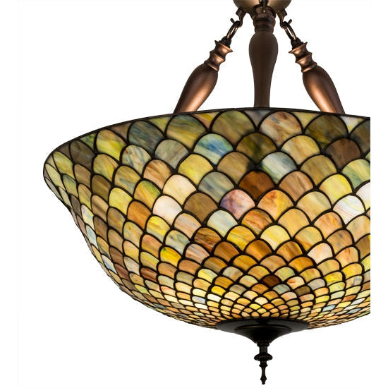 Meyda Tiffany Fishscale 24" Mahogany Bronze Inverted Pendant Light With Multi-Colored Shade Glass