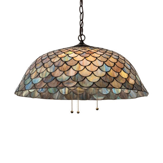 Meyda Tiffany Fishscale 24" Mahogany Bronze Pendant Light With Green & Blue Shade Glass