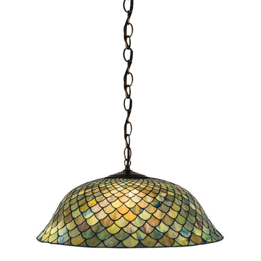 Meyda Tiffany Fishscale 24" Mahogany Bronze Pendant Light With Green & Violet Shade Glass