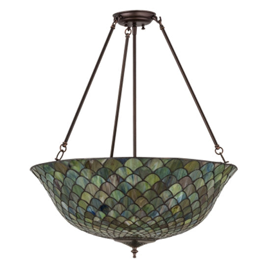 Meyda Tiffany Fishscale 24" Mahogany Bronze Semi-flush Mount Ceiling Light With Green & Beige Shade Glass