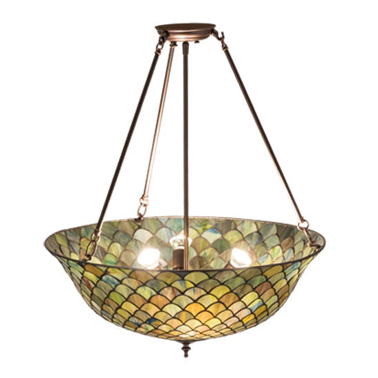 Meyda Tiffany Fishscale 24" Mahogany Bronze Semi-flush Mount Ceiling Light With Green & Beige Shade Glass