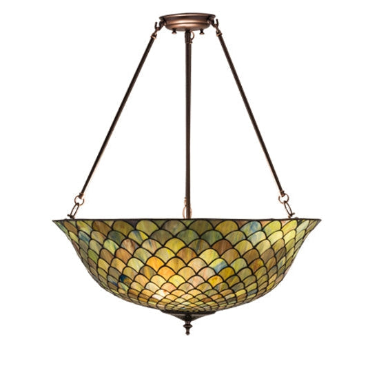 Meyda Tiffany Fishscale 24" Mahogany Bronze Semi-flush Mount Ceiling Light With Green & Beige Shade Glass