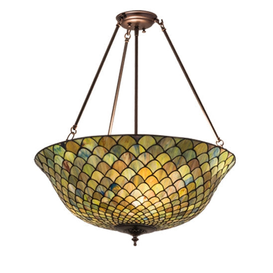 Meyda Tiffany Fishscale 24" Mahogany Bronze Semi-flush Mount Ceiling Light With Green & Beige Shade Glass