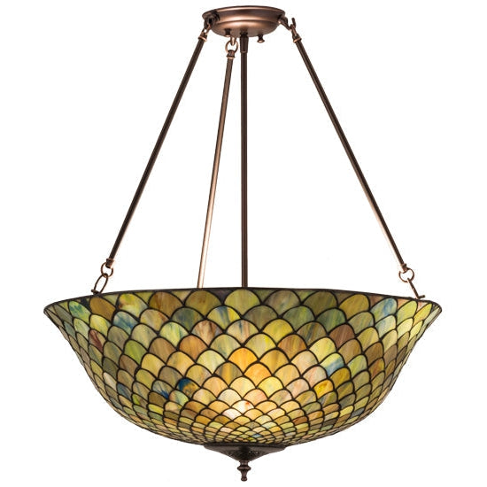 Meyda Tiffany Fishscale 24" Mahogany Bronze Semi-flush Mount Ceiling Light With Green & Beige Shade Glass