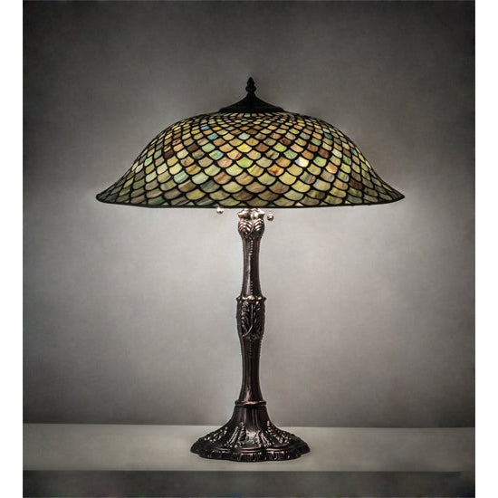 Meyda Tiffany Fishscale 26" Mahogany Bronze Table Lamp With Green & Beige Shade Glass