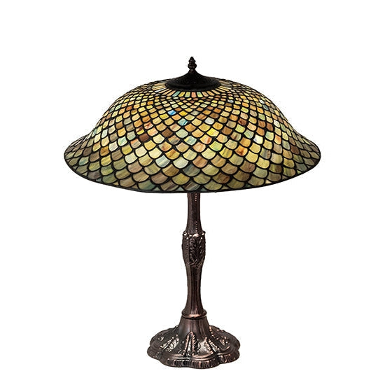 Meyda Tiffany Fishscale 26" Mahogany Bronze Table Lamp With Green & Beige Shade Glass