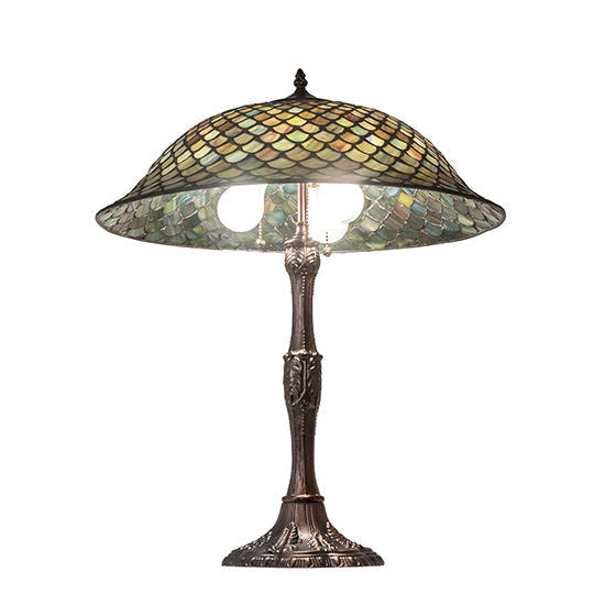 Meyda Tiffany Fishscale 26" Mahogany Bronze Table Lamp With Green & Beige Shade Glass