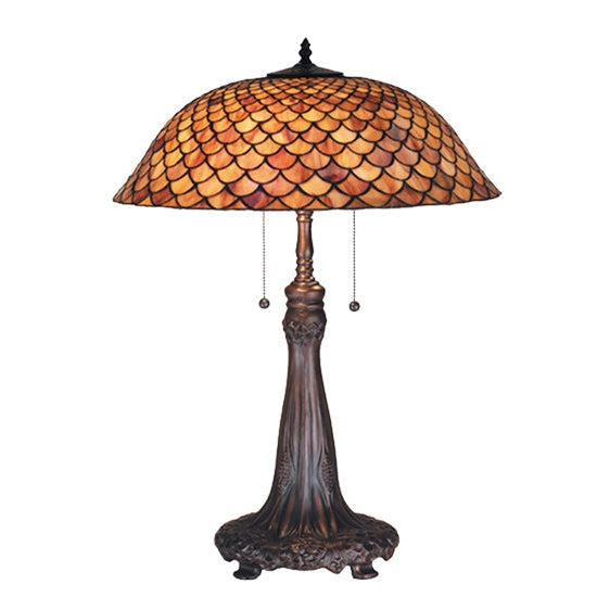 Meyda Tiffany Fishscale 27" Antique Table Lamp With Brown Shade Glass