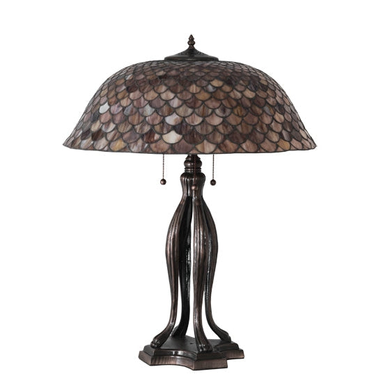 Meyda Tiffany Fishscale 30" Mahogany Bronze Table Lamp With Brown Shade Glass