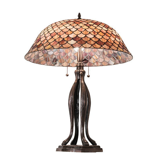 Meyda Tiffany Fishscale 30" Mahogany Bronze Table Lamp With Brown Shade Glass