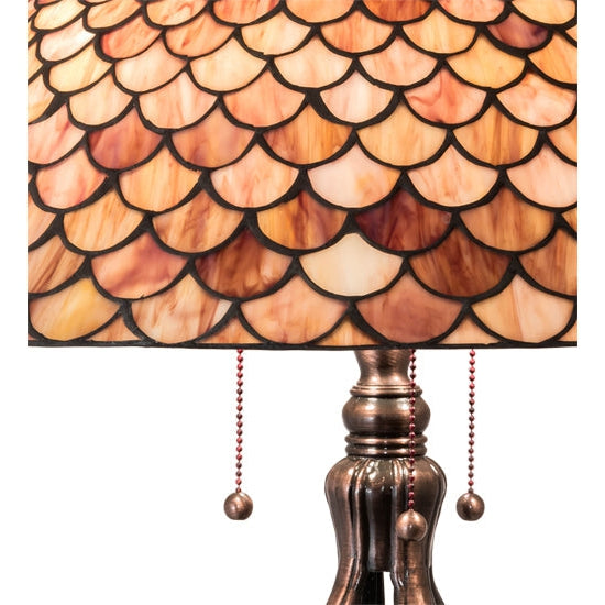 Meyda Tiffany Fishscale 30" Mahogany Bronze Table Lamp With Brown Shade Glass