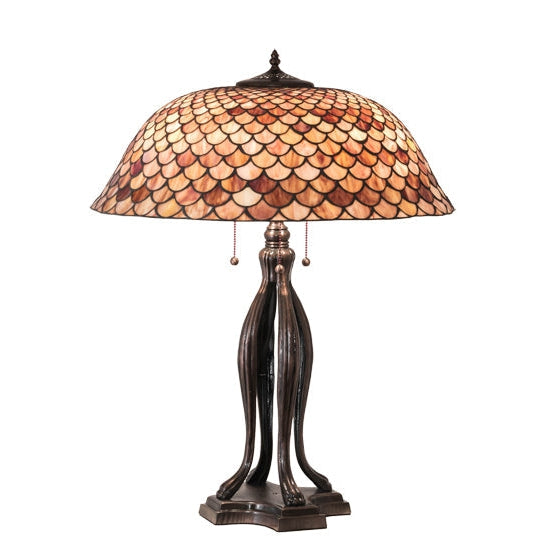 Meyda Tiffany Fishscale 30" Mahogany Bronze Table Lamp With Brown Shade Glass