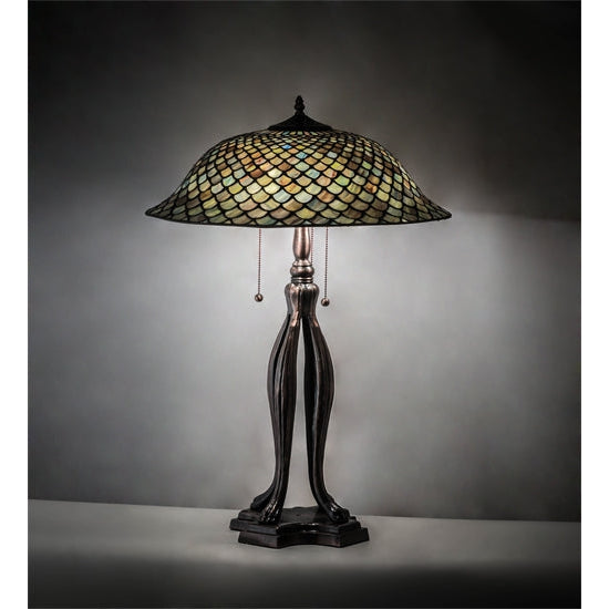 Meyda Tiffany Fishscale 30" Mahogany Bronze Table Lamp With Green Shade Glass