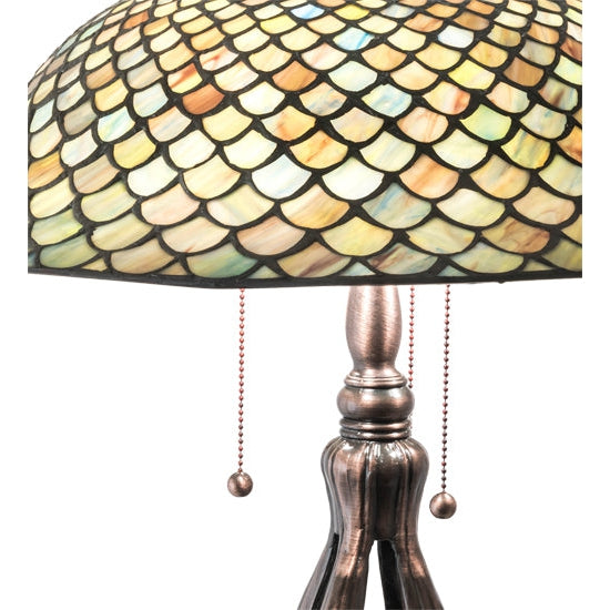 Meyda Tiffany Fishscale 30" Mahogany Bronze Table Lamp With Green Shade Glass