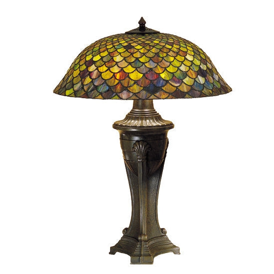 Meyda Tiffany Fishscale 30" Mahogany Bronze Table Lamp With Green & Violet Shade Glass