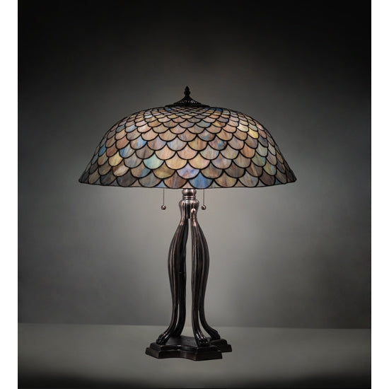 Meyda Tiffany Fishscale 30" Mahogany Bronze Table Lamp With Multi-Colored Shade Glass