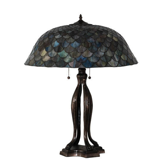 Meyda Tiffany Fishscale 30" Mahogany Bronze Table Lamp With Multi-Colored Shade Glass