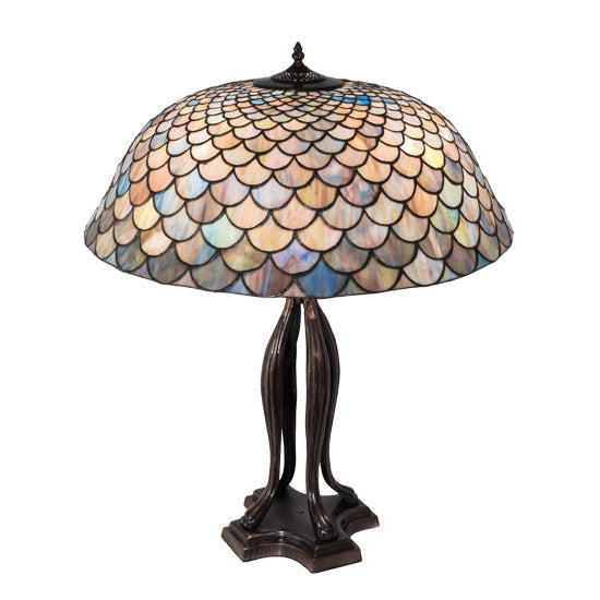 Meyda Tiffany Fishscale 30" Mahogany Bronze Table Lamp With Multi-Colored Shade Glass