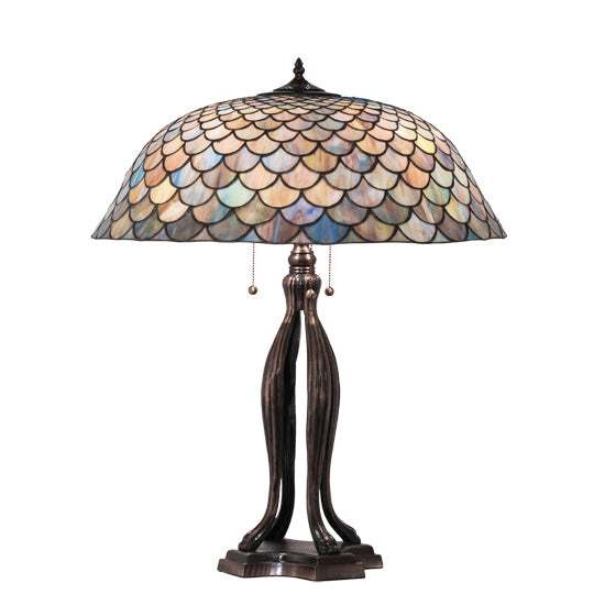 Meyda Tiffany Fishscale 30" Mahogany Bronze Table Lamp With Multi-Colored Shade Glass