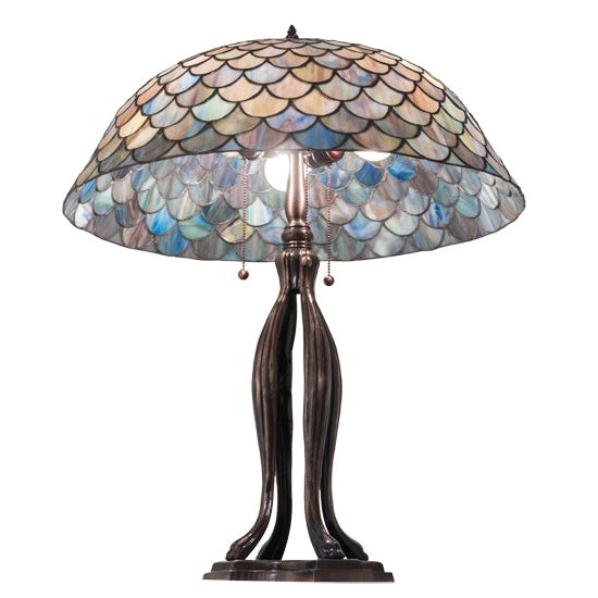 Meyda Tiffany Fishscale 30" Mahogany Bronze Table Lamp With Multi-Colored Shade Glass