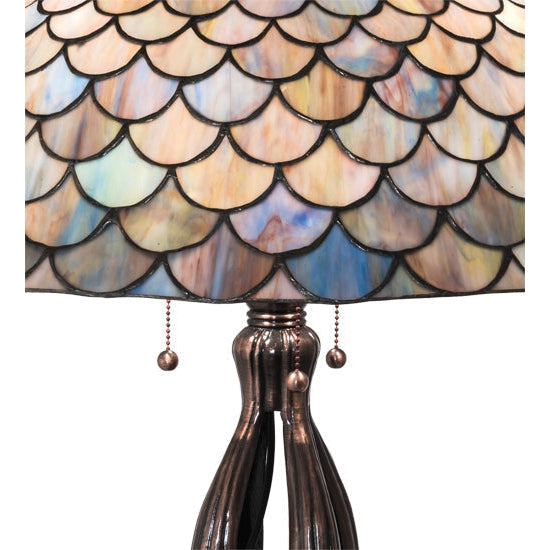 Meyda Tiffany Fishscale 30" Mahogany Bronze Table Lamp With Multi-Colored Shade Glass