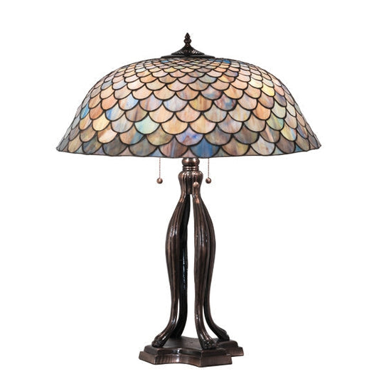 Meyda Tiffany Fishscale 30" Mahogany Bronze Table Lamp With Multi-Colored Shade Glass