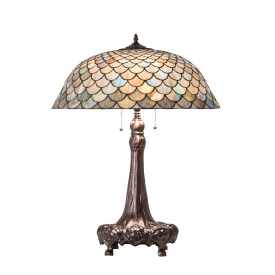 Meyda Tiffany Fishscale 31" Mahogany Bronze Table Lamp With Beige Shade Glass