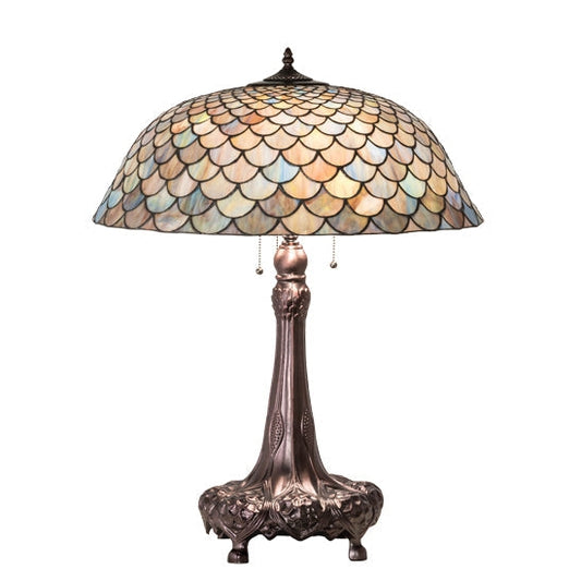 Meyda Tiffany Fishscale 31" Mahogany Bronze Table Lamp With Beige Shade Glass