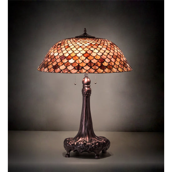 Meyda Tiffany Fishscale 31" Mahogany Bronze Table Lamp With Brown Shade Glass