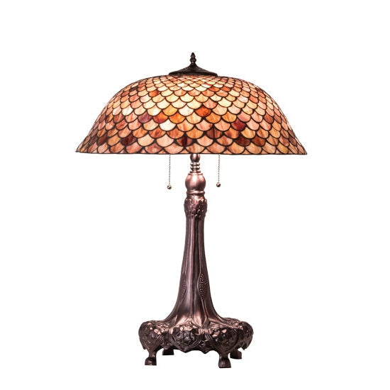 Meyda Tiffany Fishscale 31" Mahogany Bronze Table Lamp With Brown Shade Glass